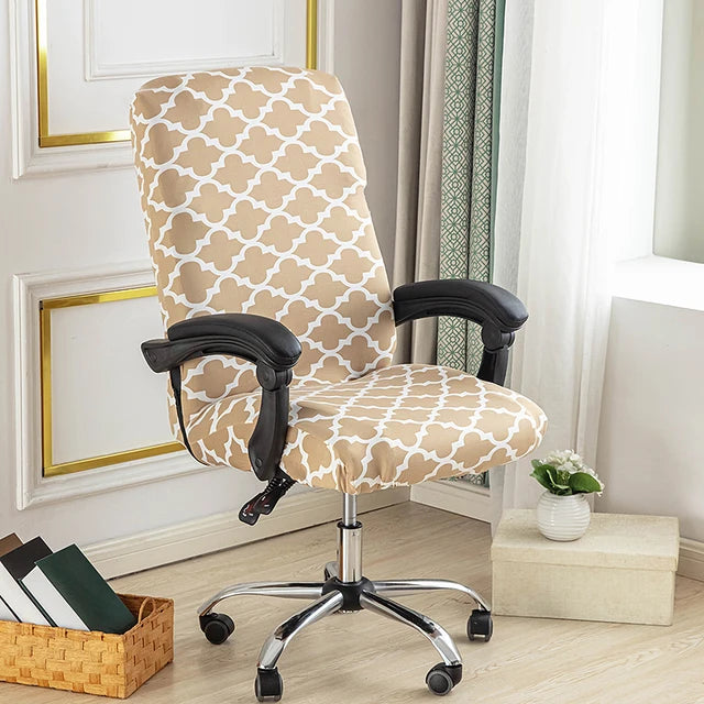 Stretch Printed Computer Office Chair Covers Soft Fit Universal Desk Rotating Slipcovers Removable Washable Anti-Dust Spandex - Korvel