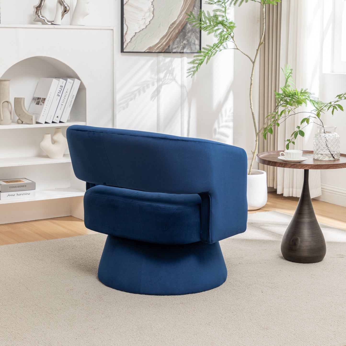 Swivel Barrel Chair, Velvet Accent Armchair 360 Degree Swivel Club Chair for Living Room Bedroom Reception Room - Korvel