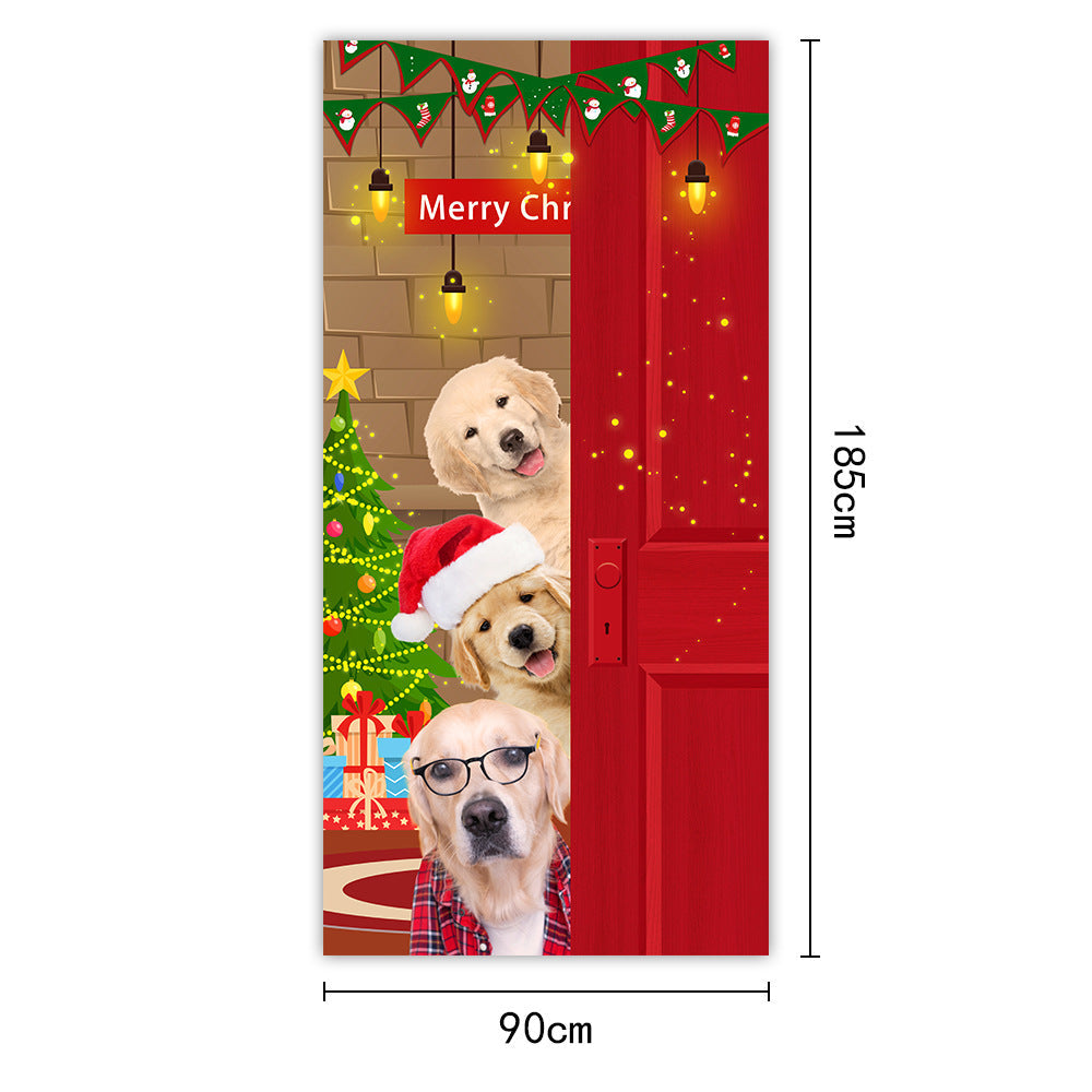 New Christmas Door Curtains, Flags, Outdoor Photography, Santa Claus and Puppies, Background Decoration, Hanging Cloth - Korvel