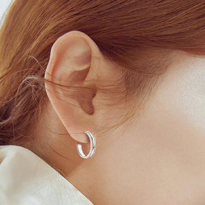 925 Sterling Silver Inlaid Moissanite C-Hoop Earrings - Korvel