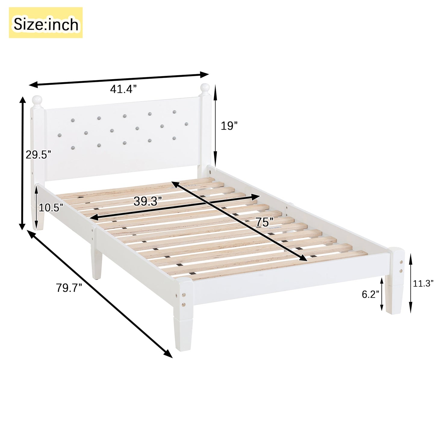 Elegant Twin Bed with Button-Decorated Headboard in White