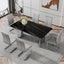 Modern minimalist dining table The black imitation marble glass desktop is equipped with silver metal legs - Korvel