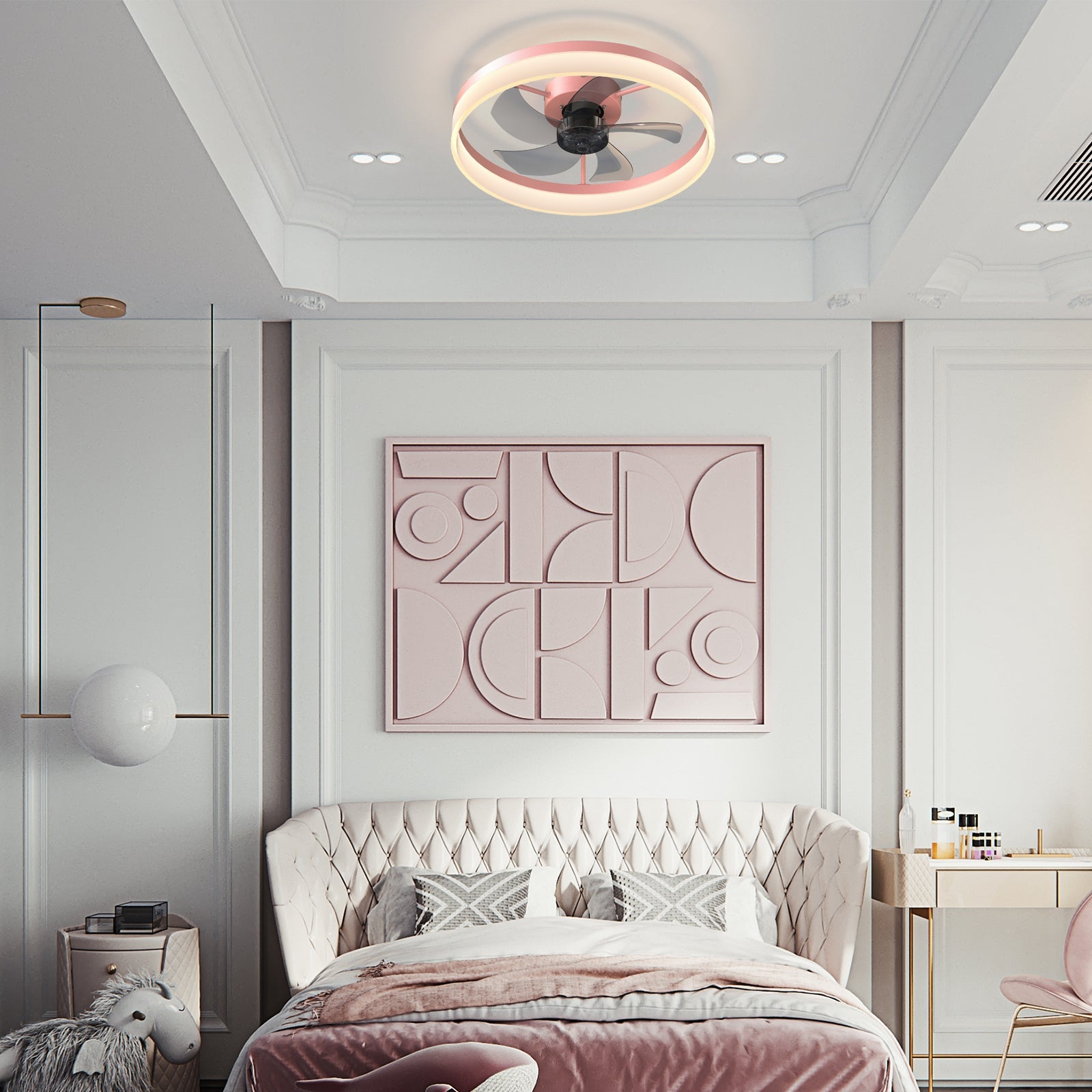 Ceiling Fans with Lights Dimmable LED Embedded installation of thin modern ceiling fans(Pink) - Korvel