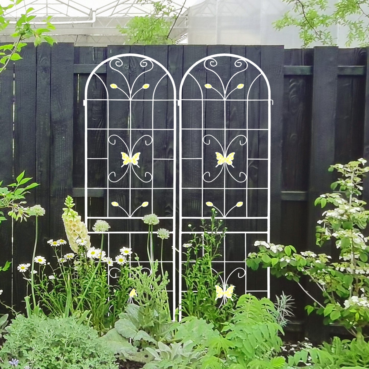 2 Pack Metal Garden Trellis 86.7" x 19.7" Rustproof Trellis for Climbing Plants Outdoor Flower Support Cream White - Korvel