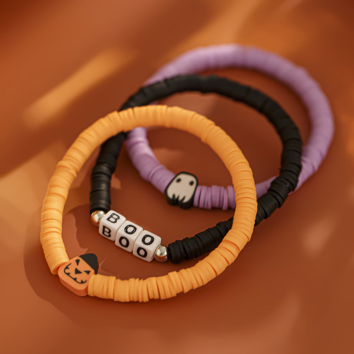 Halloween Soft Ceramic Elastic Bracelet Set Dark Wind Pumpkin Head Letter Bracelet - Korvel