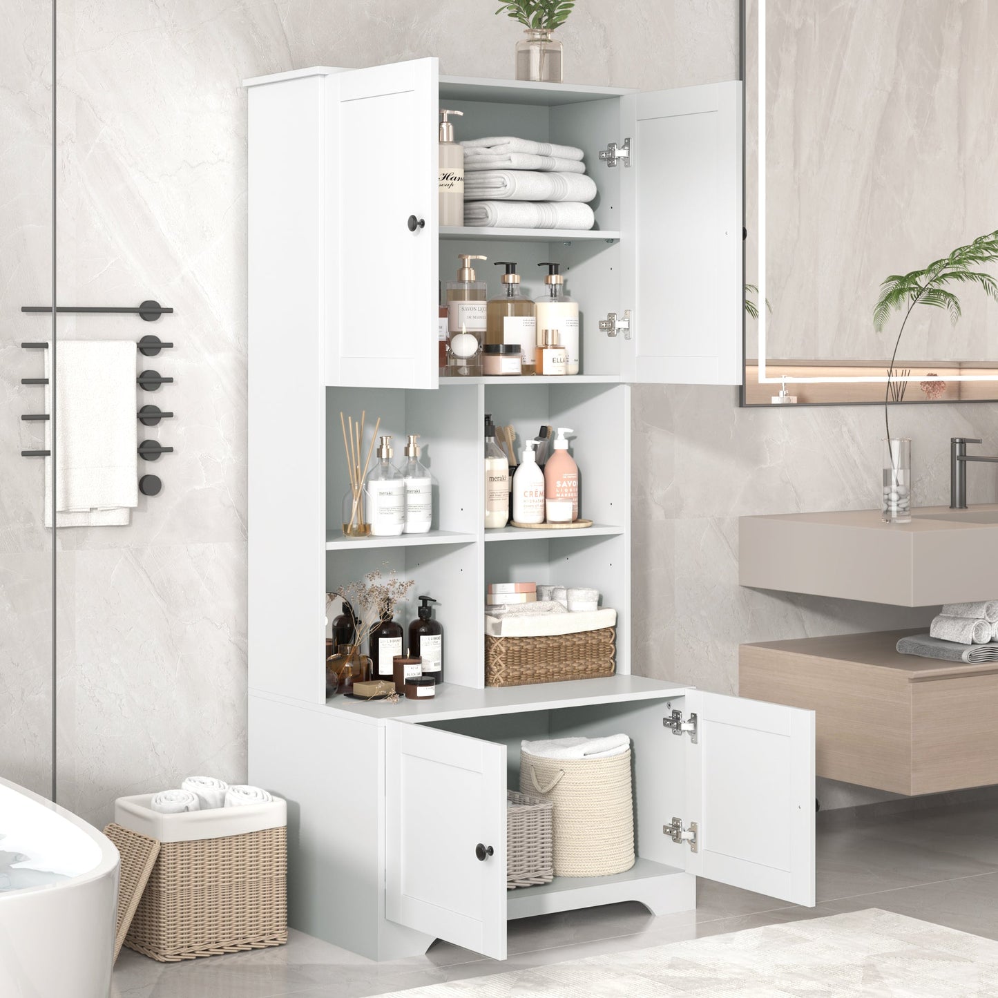 Elegant 4-Door Bathroom Storage Cabinet with Adjustable Shelves