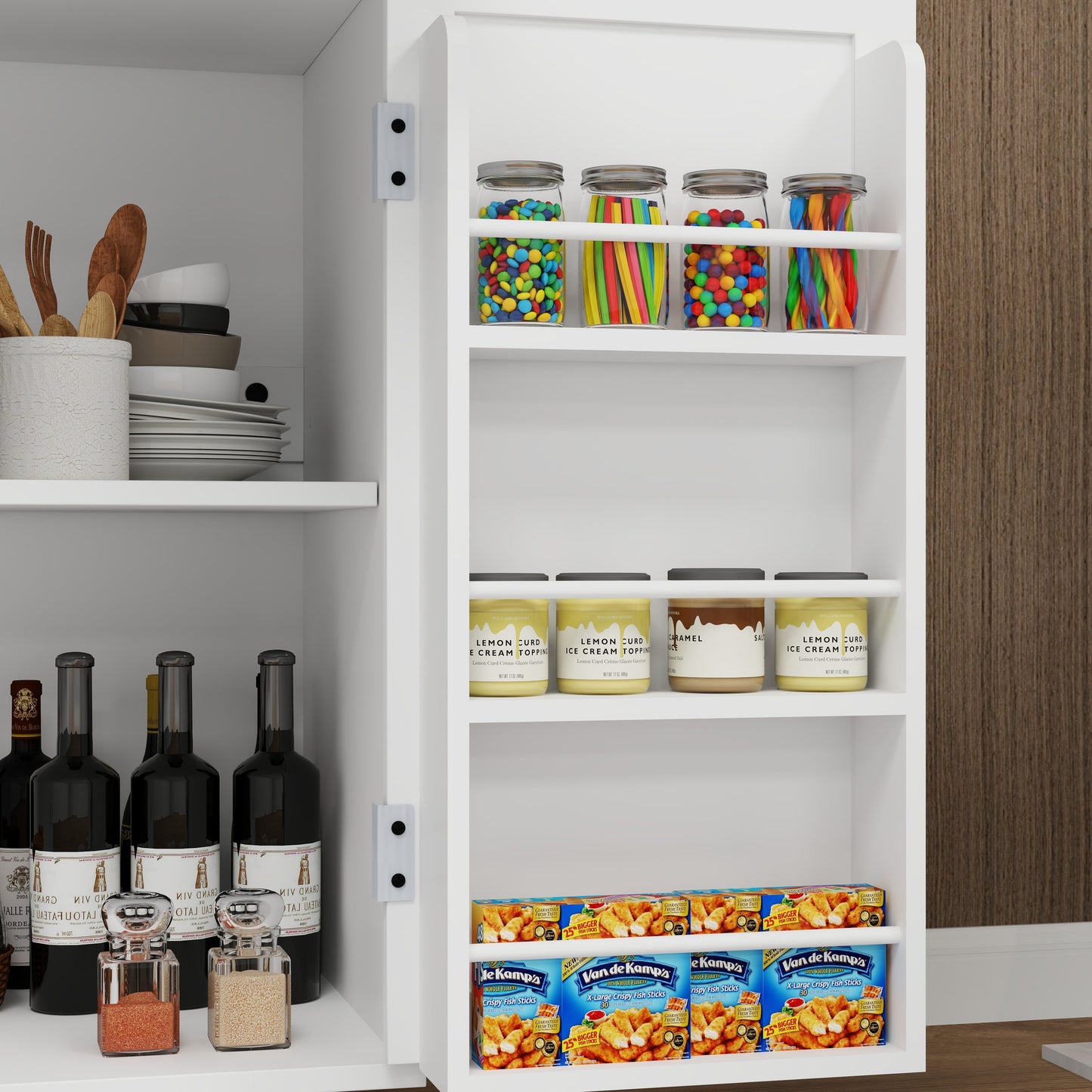 Kitchen island rolling trolley cart with 1 drawer & 2 doors with storage racks & Adjustable Shelves & towel rack - Korvel