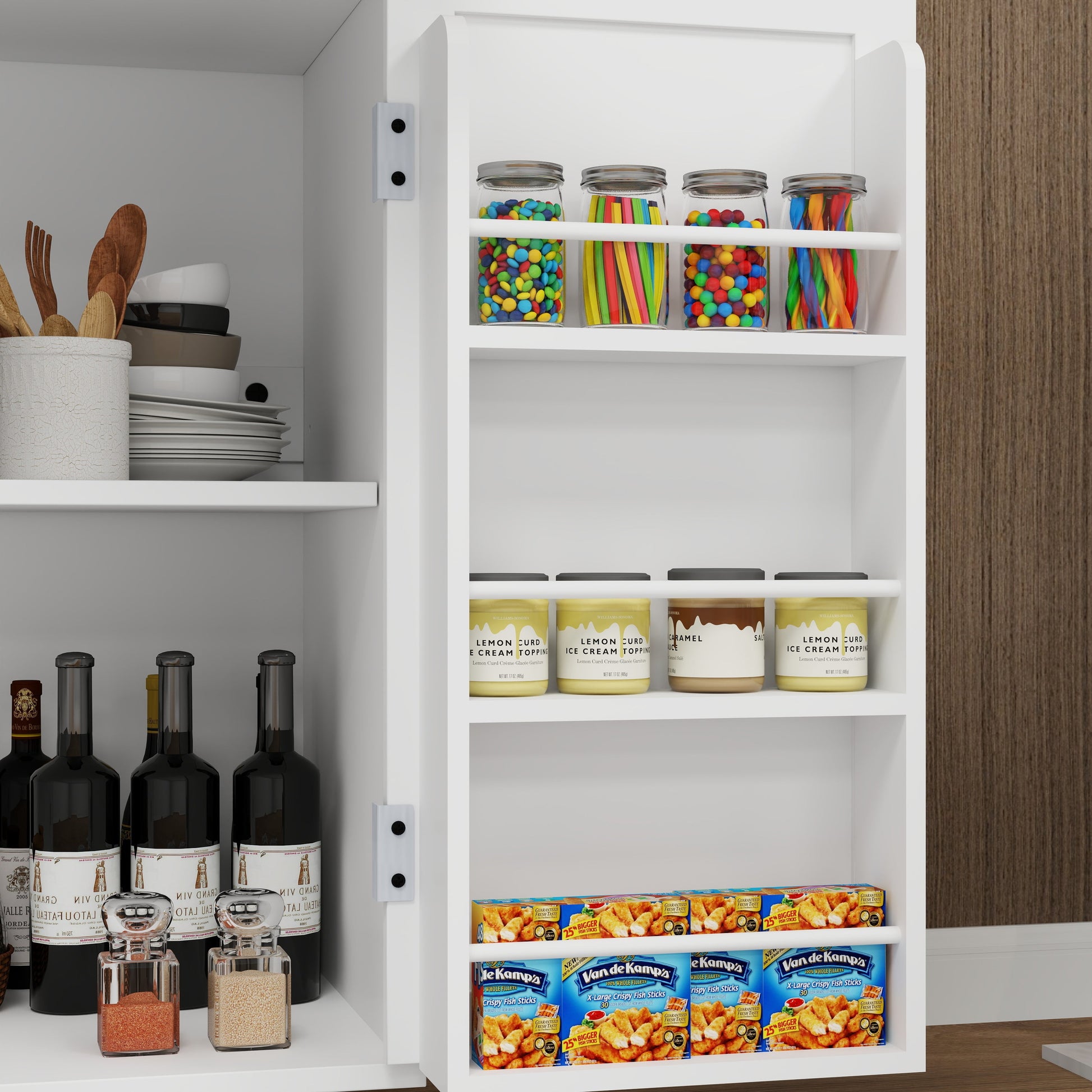 Kitchen island rolling trolley cart with 1 drawer & 2 doors with storage racks & Adjustable Shelves & towel rack - Korvel