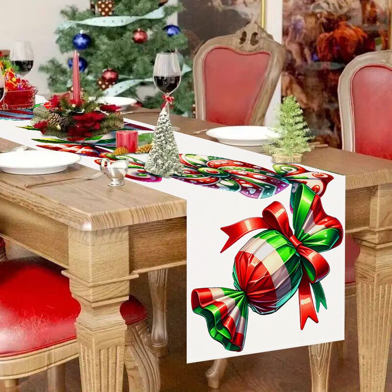 Christmas candy printed table flag new Christmas table decoration tablecloth mat holiday party tablecloth - Korvel