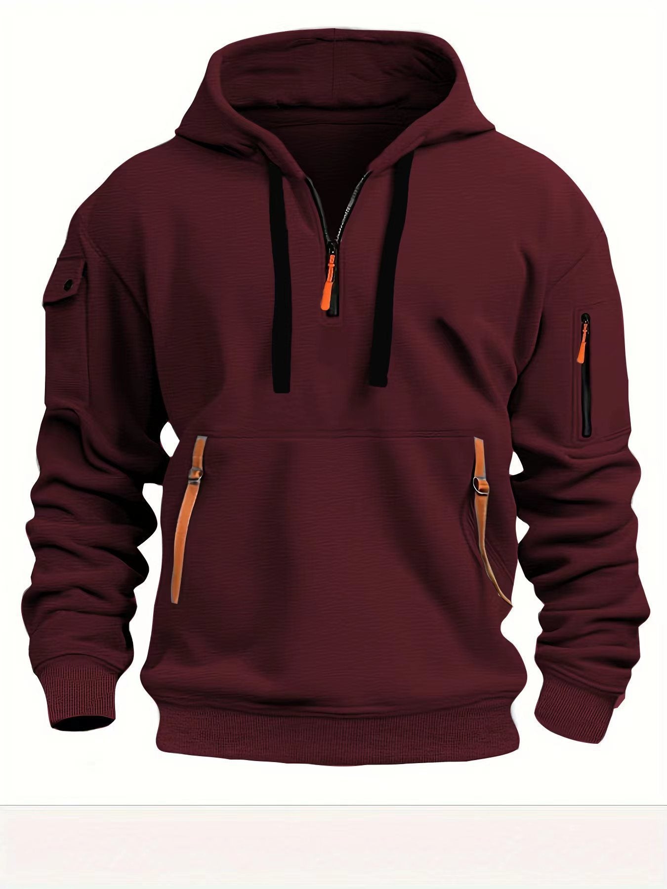 Half zip hoodie hooded sweatshirt with multiple pockets zipper pullover for men's sports and casual sweatshirt for men - Korvel