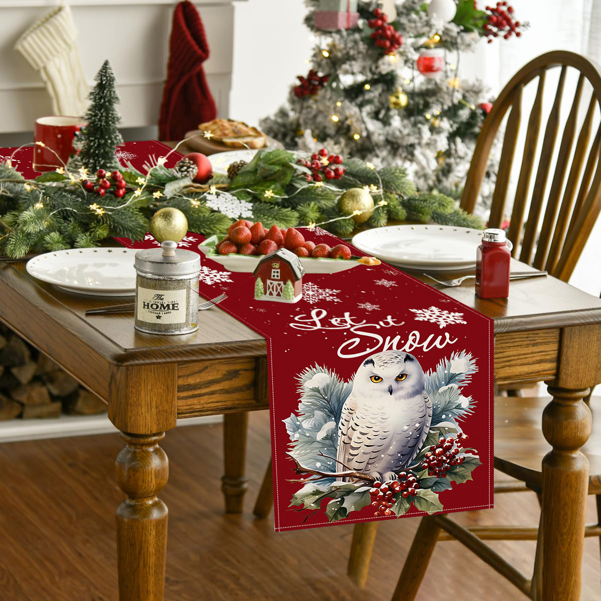 Owl Linen Table Runner for Festive Dining