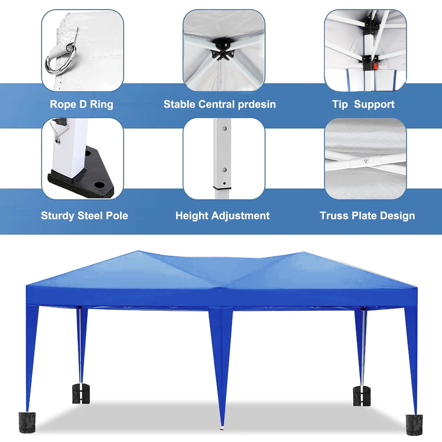 10'x20 'folding canopy with 6 detachable side walls outdoor activity shelters UPF 50+terrace portable tent (blue) - Korvel