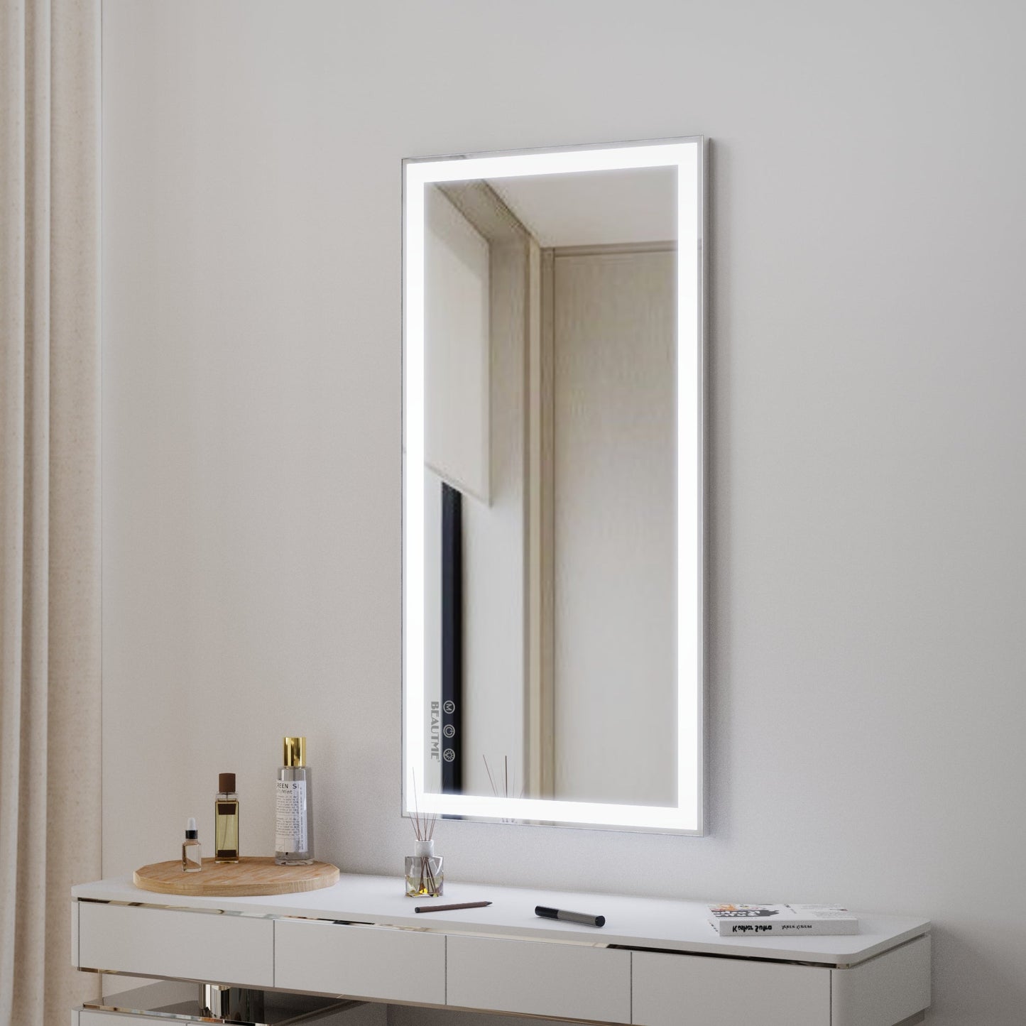 48x24 inch LED bathroom makeup mirror wall mounted adjustable light anti fog touch switch with memory intelligent large bathroom - Korvel