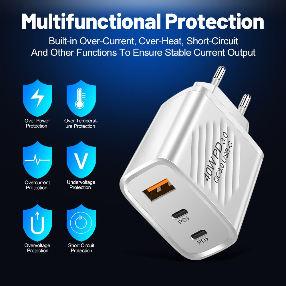 40W Dual PD+USB Fast Charging Adapter