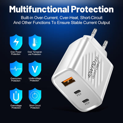 40W Dual PD+USB Fast Charging Adapter