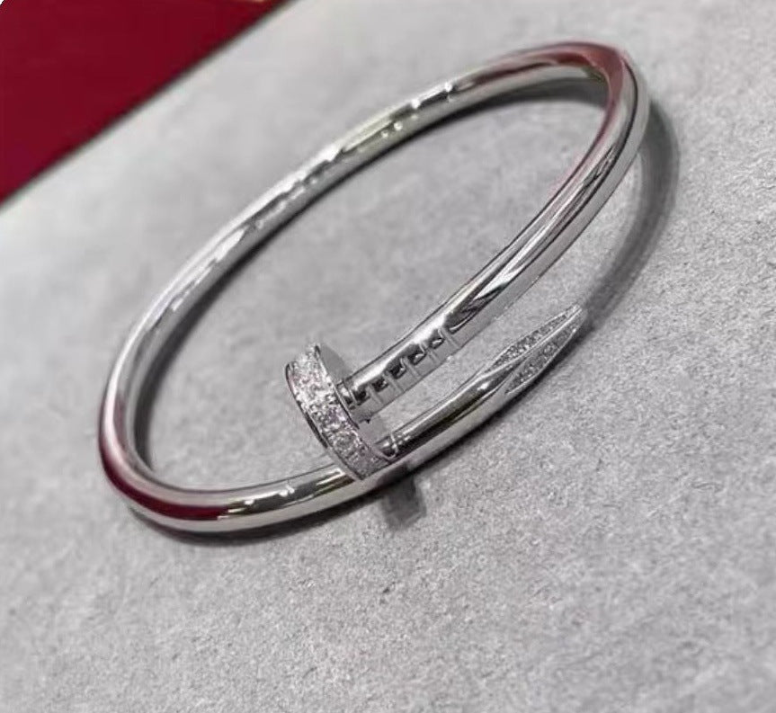 Precision Thick Plating Head and Tail Diamond Fashion Three-Circle Full Diamond Couple Bracelet - Korvel