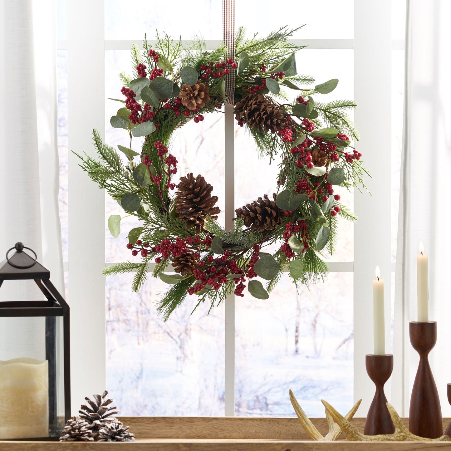 22" Berry, Eucalyptus, and Pinecone Wreath