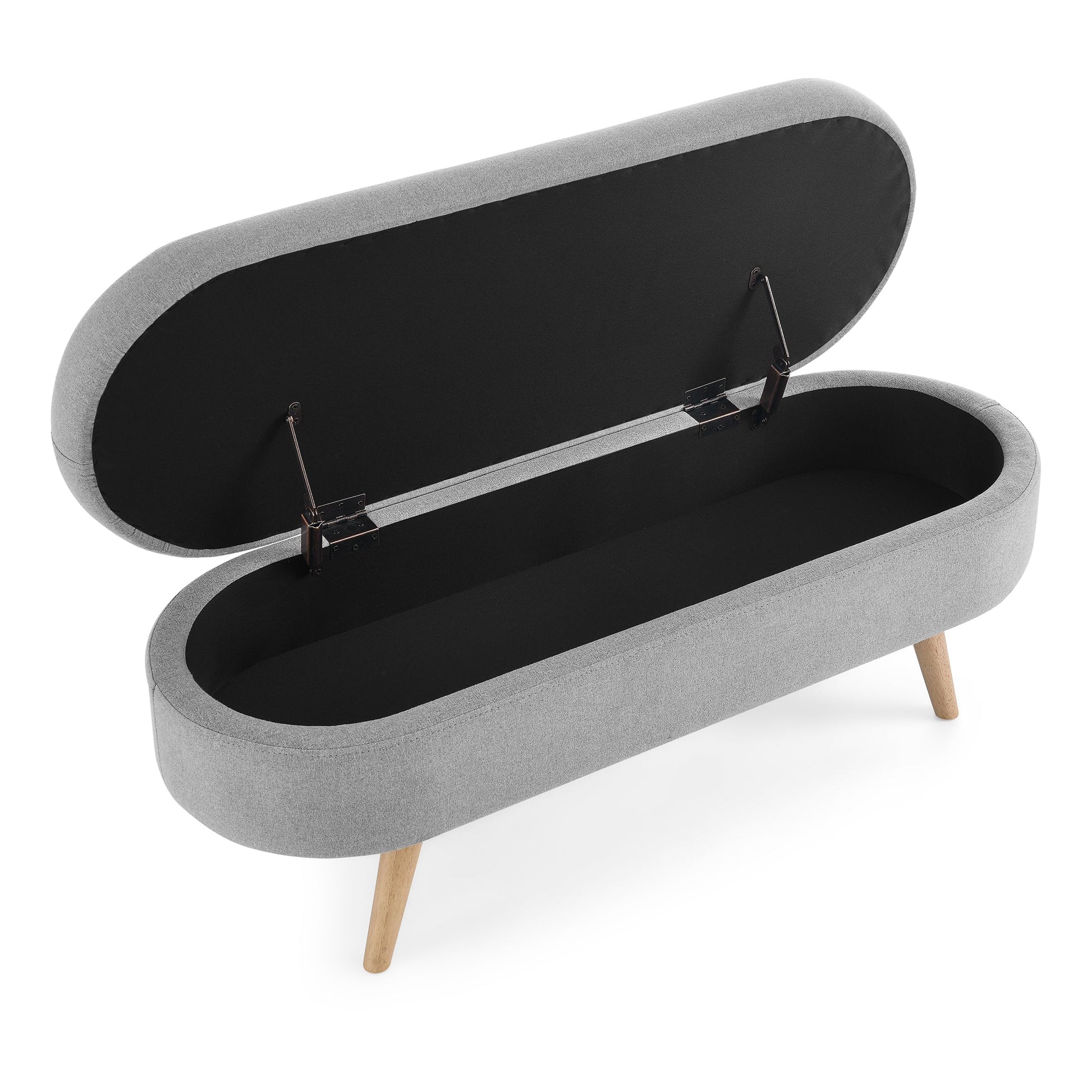Ottoman Oval Storage Bench Rubber Wood Legs Grey(43.5"x16"x16") - Korvel