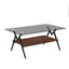 Rectangle Coffee Table with Tempered Glass top and Brown MDF Shelf, Modern Table for Living Room, Gray Glass - Korvel