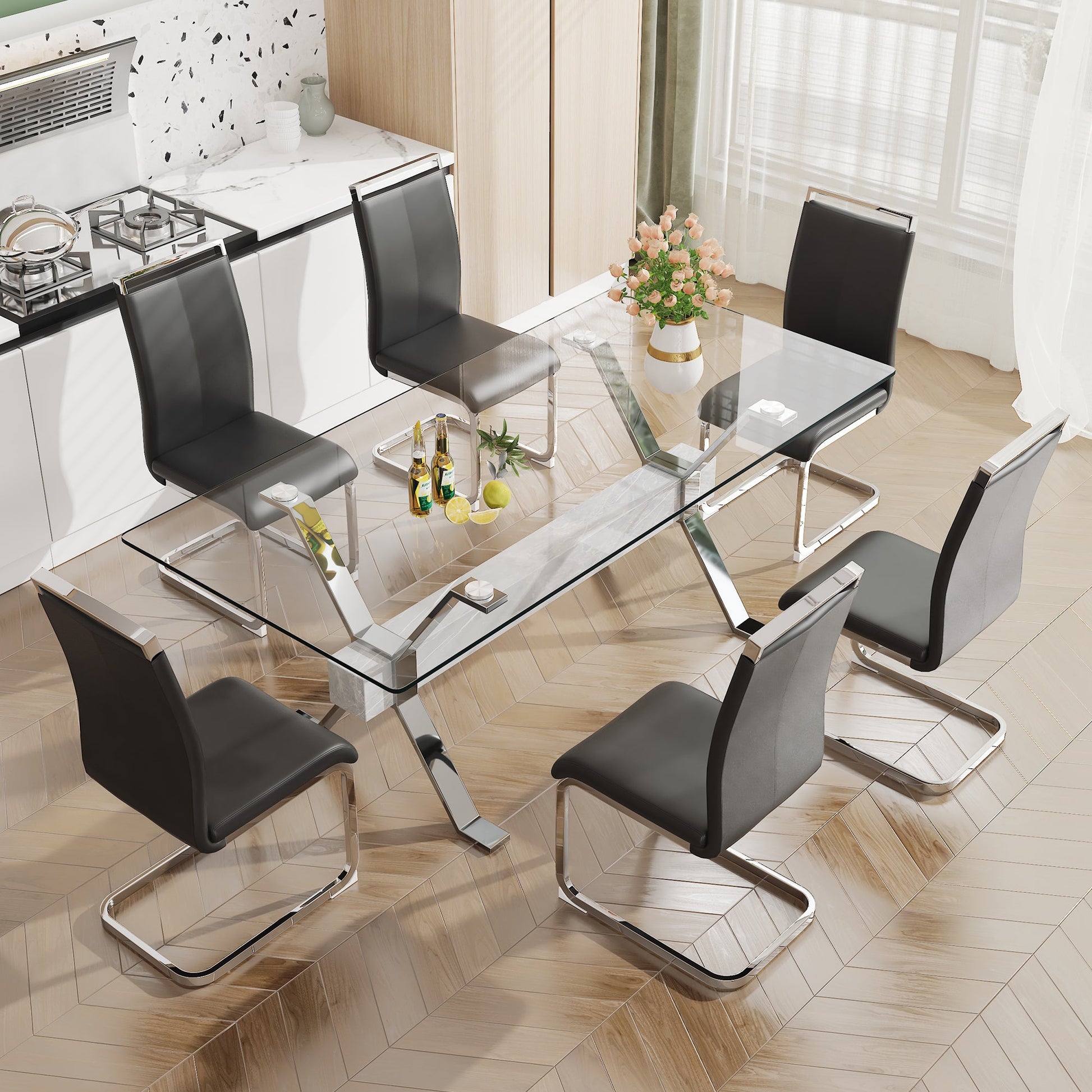 Dining table Modern tempered glass dining table 79 ''x39''x30 '' 1105 - Korvel