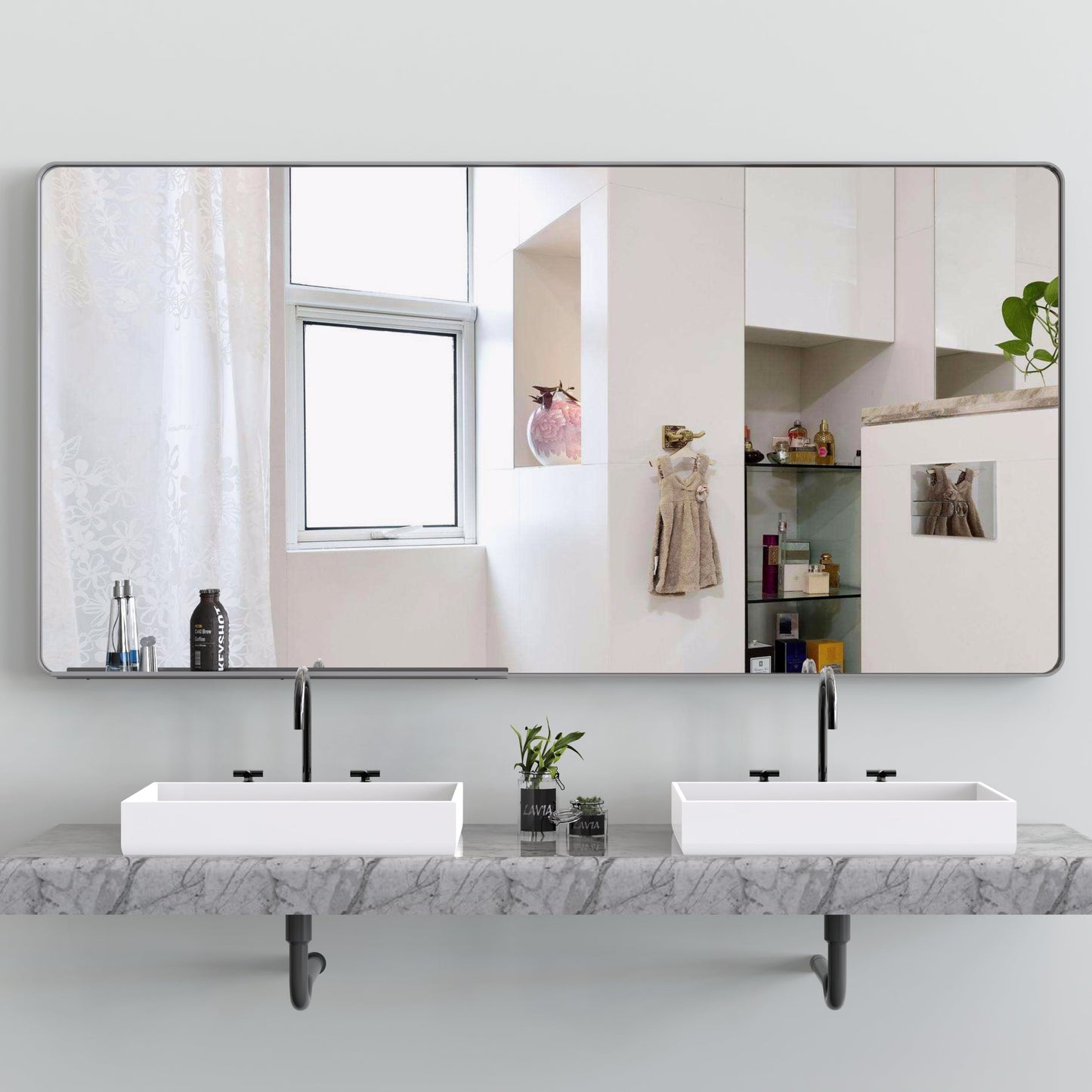 Large Movable Tray Bathroom Mirror with Aluminum Frame