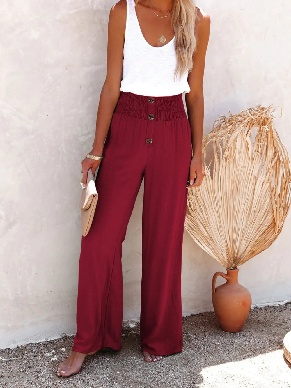 Full Size Decorative Button High Waist Pants - Korvel