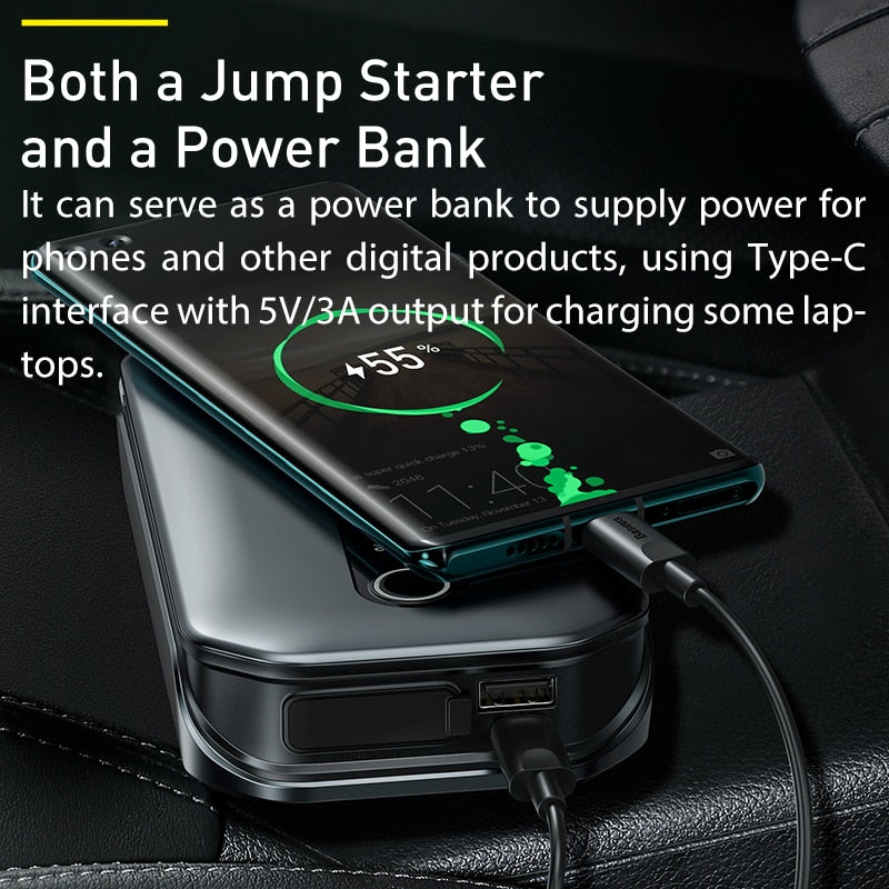 Baseus 1000A Car Jump Starter Power Bank 12000mAh Portable Battery Station For 3.5L/6L Car Emergency Booster Starting Device - Korvel