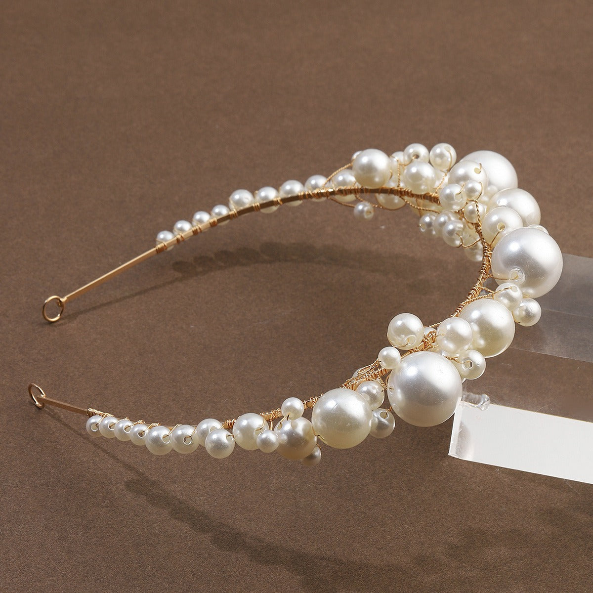 Retro bride headwear with simple pearl headbands - Korvel
