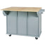 Kitchen handcart with rubber wood leaf countertop, storage cabinet, shelf, and 3 dining room drawers, gray blue - Korvel