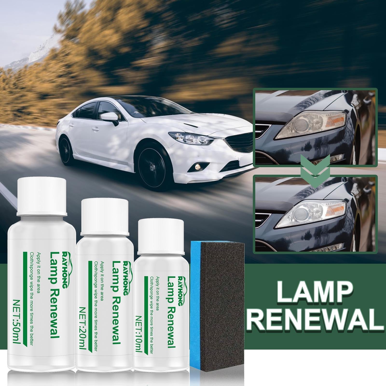 Lamp Renewal, Lamp Shade Yellow Sanding Cleaning Scratch Polish Car Light Repair Fluid - Korvel
