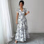 Spring Summer New Printed Ruffled V-Neck Sexy Fitted Slimming Long Dress Gown - Korvel