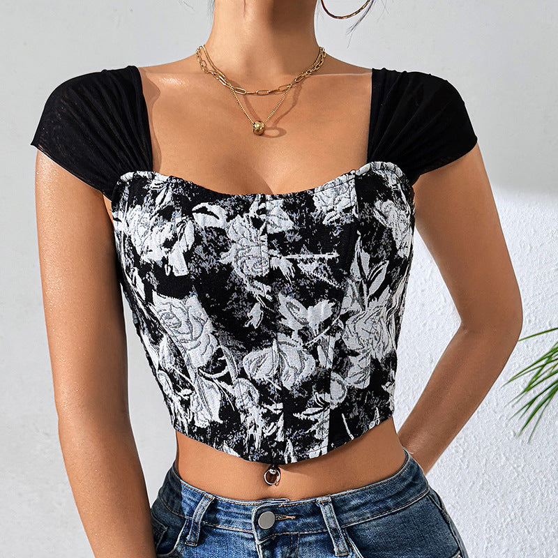 Top Corto Ultra Corto con Estampado Floral