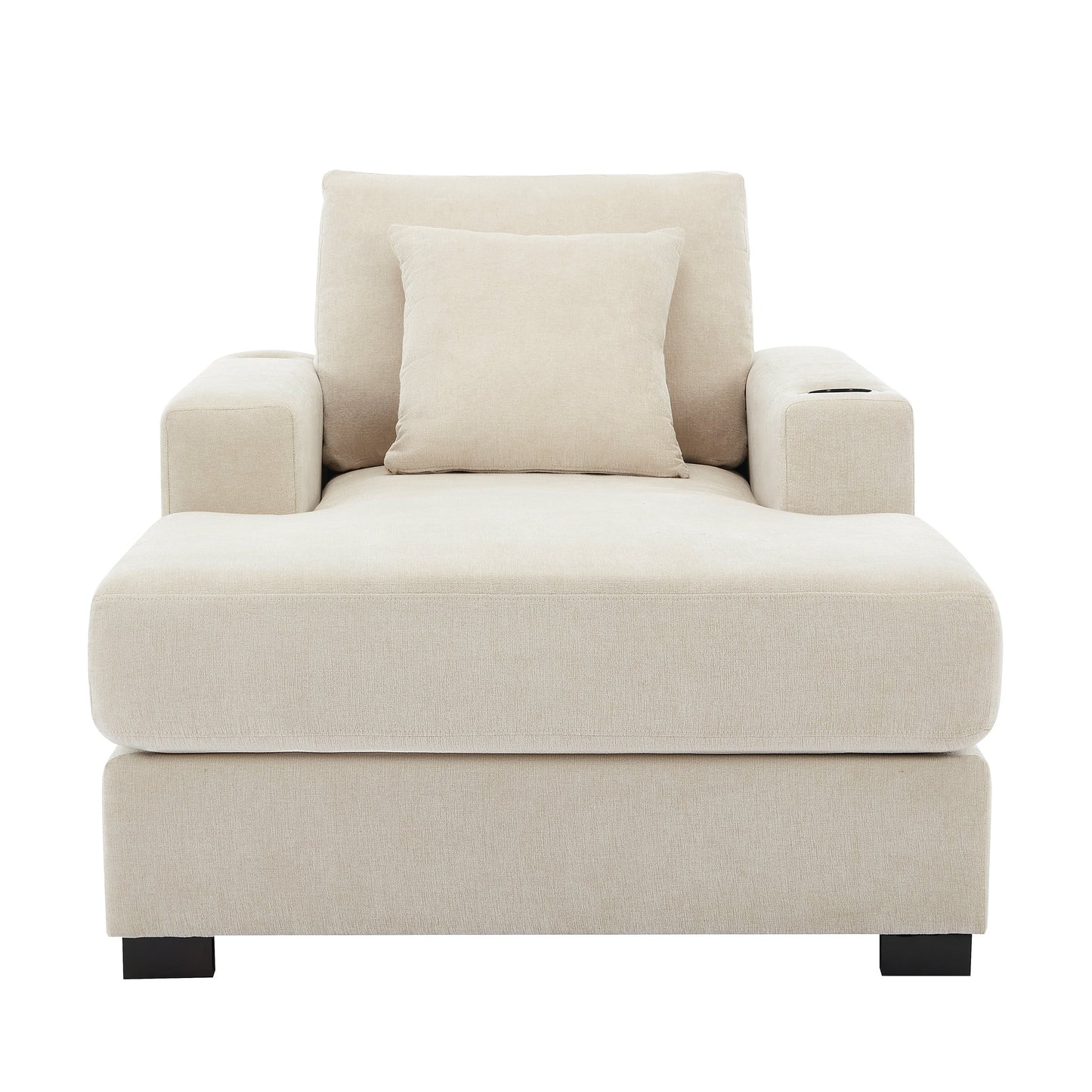 39.7" Oversized Chaise Lounger Modern Style Sofa Couch ,with Pillows, Charge Station & Cup Holders, Chenille Fabric, Cream - Korvel