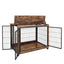 Rustic Brown Furniture Style Dog Crate Side Table on Wheels
