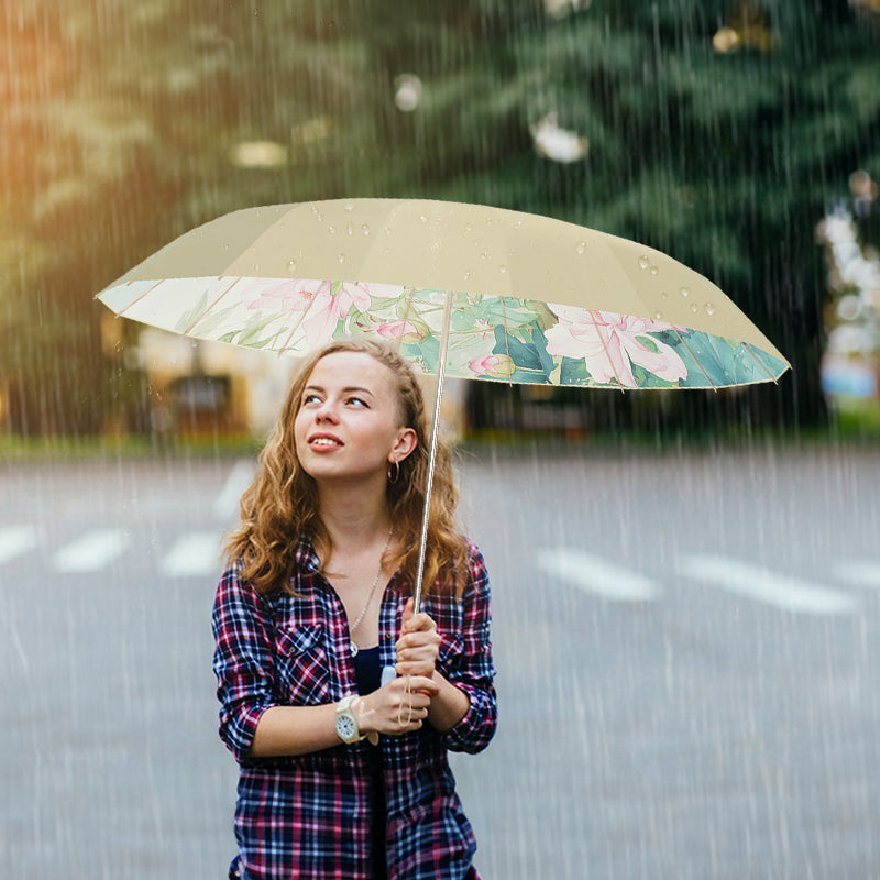 16-rib color rubber & gold aluminum alloy frame: new Chinese retro folding umbrella with sun protection and UV resistance. - Korvel