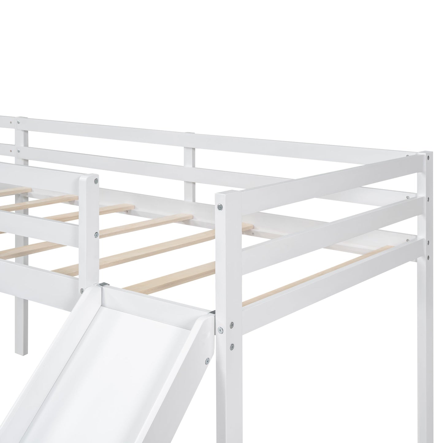 Lit mezzanine en forme de L pour enfant avec échelle et toboggan - Blanc