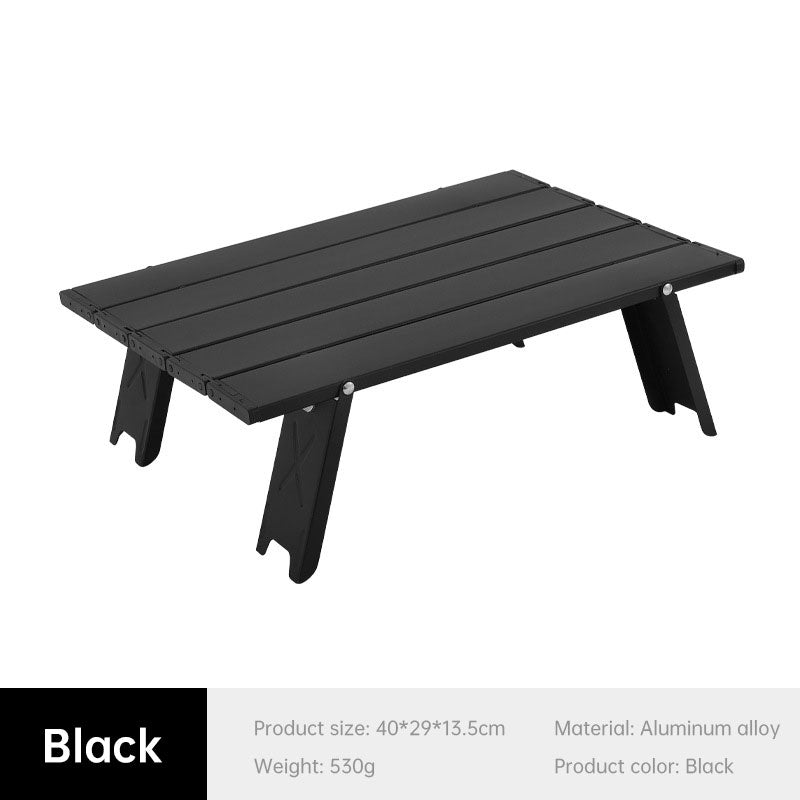 Black Lightweight Portable Folding Ultralight Roll Up Mini Aluminum Picnic Camping Table Foldable For Outdoor Hiking - Korvel