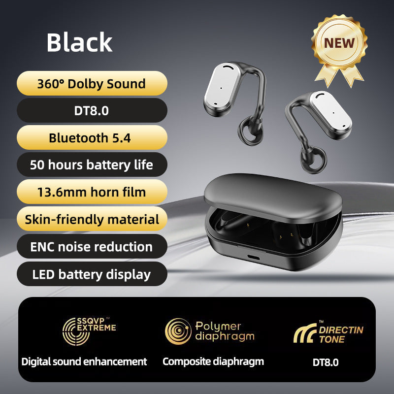 GT-R Bluetooth Earphones Hanging Ear Bone Conduction Wireless Bluetooth Earphones Long Range Office Business Digital Display Screen - Korvel
