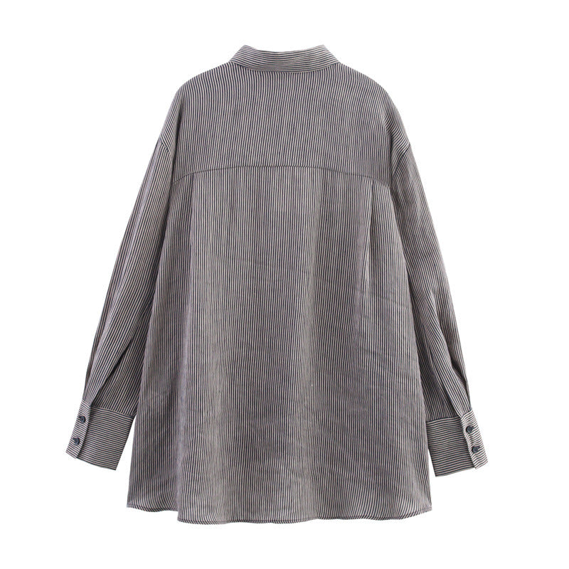 Style Women's Fashion Casual Loose Long Sleeve Striped Shirt - Korvel