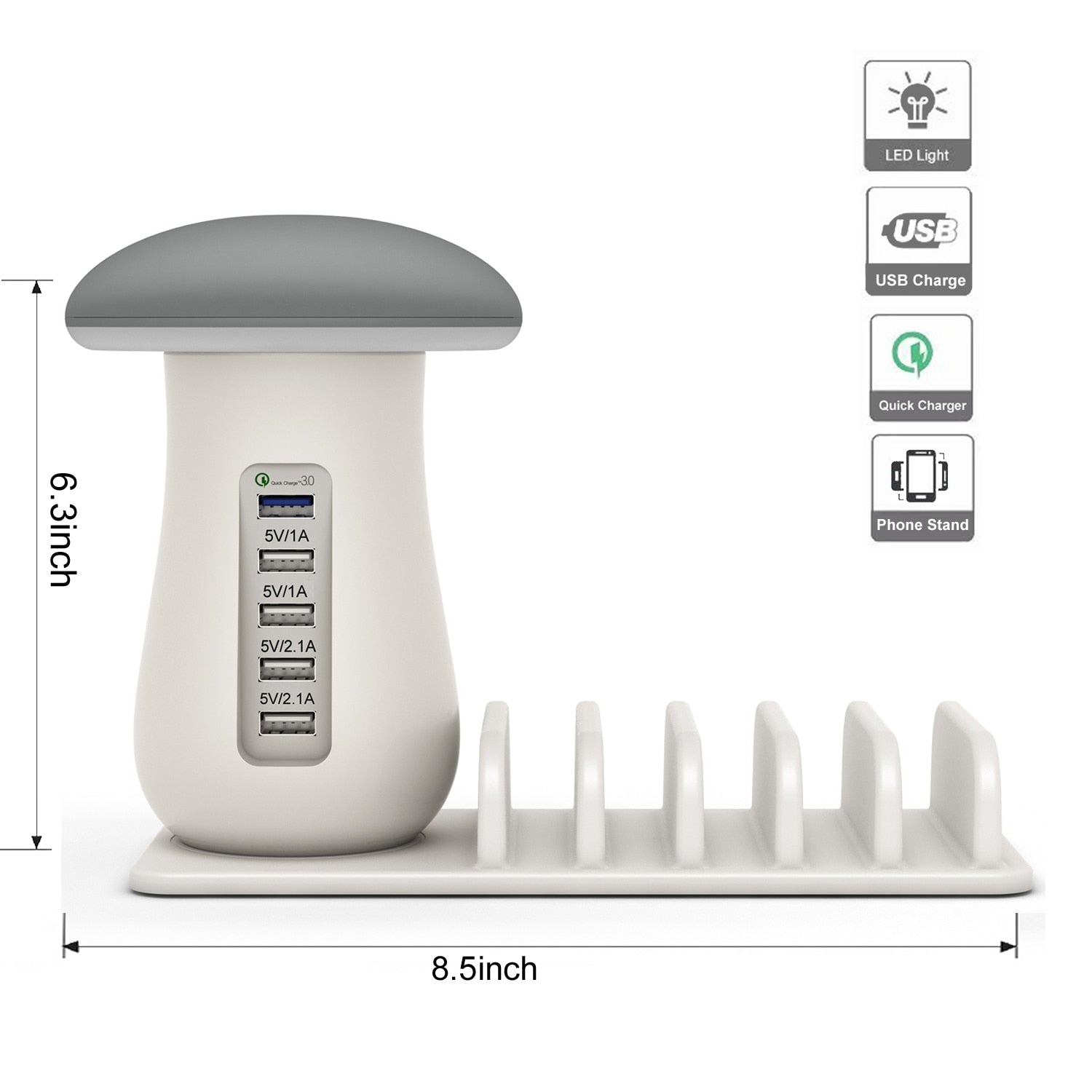 Multi Port Quick charger 3.0 Mushroom Lamp QC3.0 Charge for smart phone  Led Lamp USB Charging Station Dock - Korvel