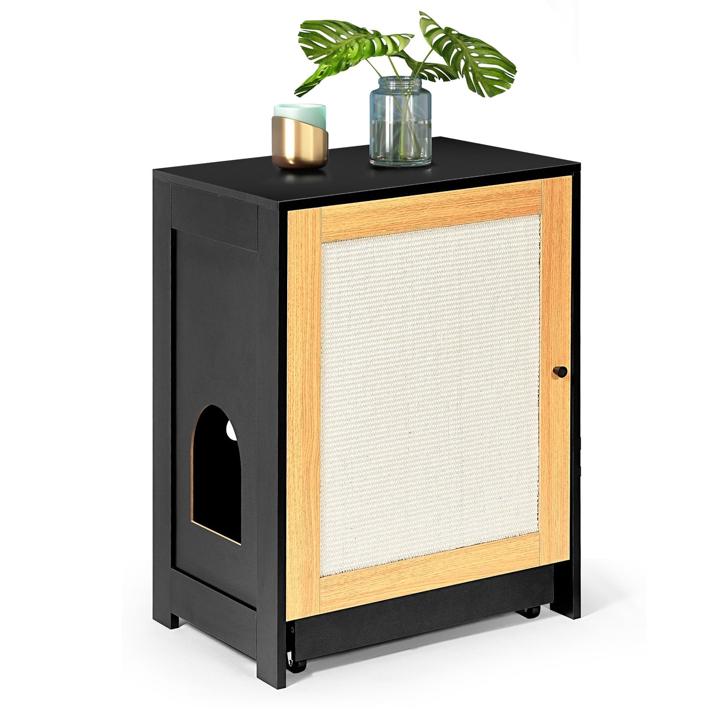 Elegant Cat Litter Box Enclosure with Sisal Door - Black