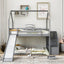 Lit superposé maison jumeau sur jumeau avec toboggan et escalier de rangement - Gris