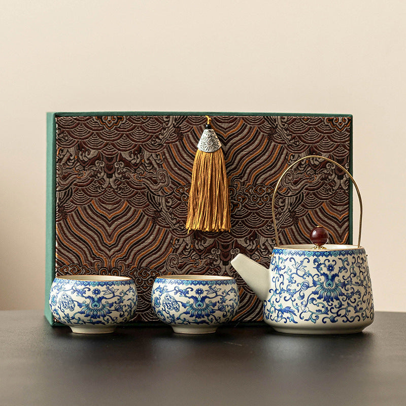 Ensemble de thé de luxe léger Ru Kiln dans une boîte cadeau