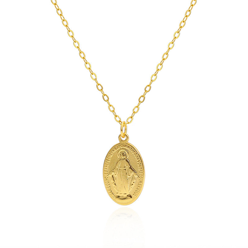 Gilded Virgin Mary necklace for women 925 sterling silver Virgin Mary coin collarbone chain - Korvel