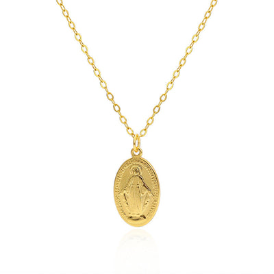 Gilded Virgin Mary necklace for women 925 sterling silver Virgin Mary coin collarbone chain - Korvel