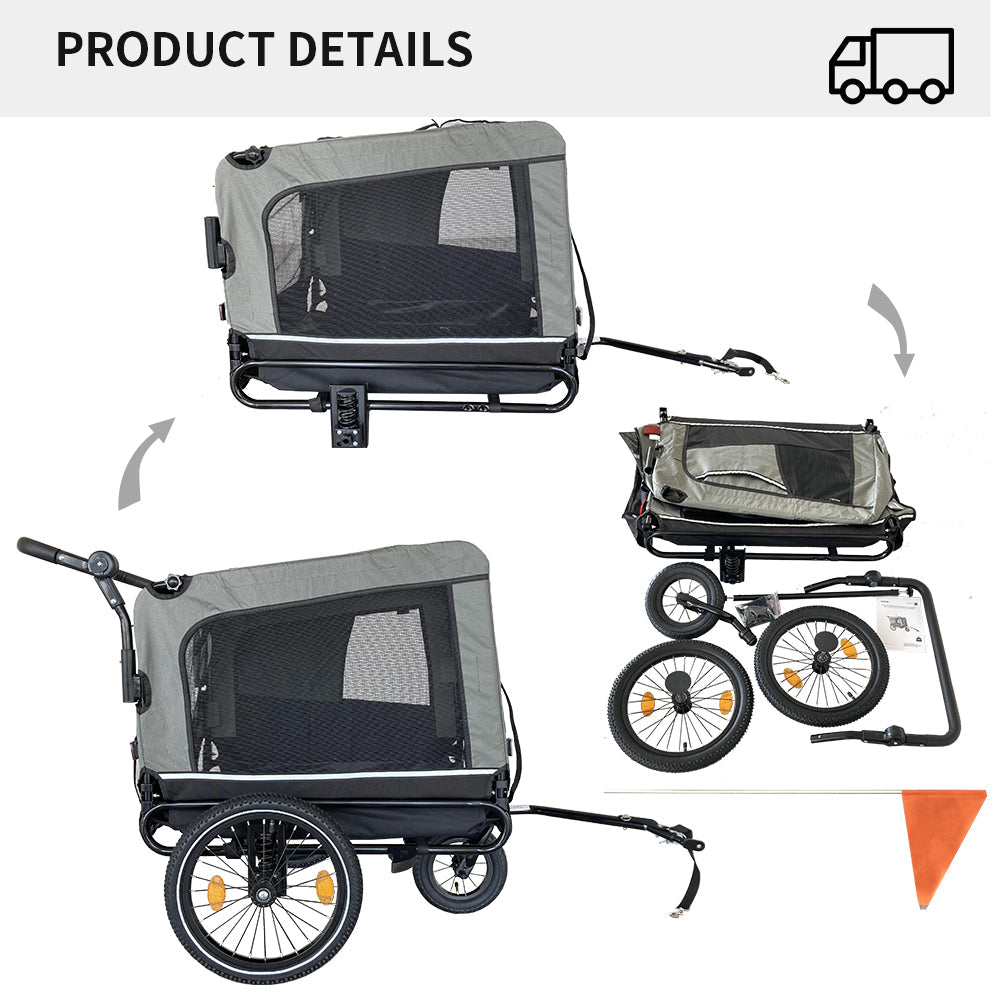 Outdoor Heavy Duty Foldable Utility Pet Stroller Dog Carriers Bicycle Trailer - Korvel