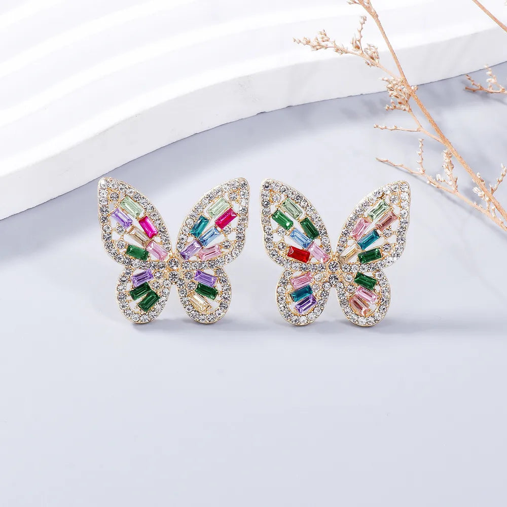 Alloy Inlaid Rhinestone Butterfly Earrings - Korvel
