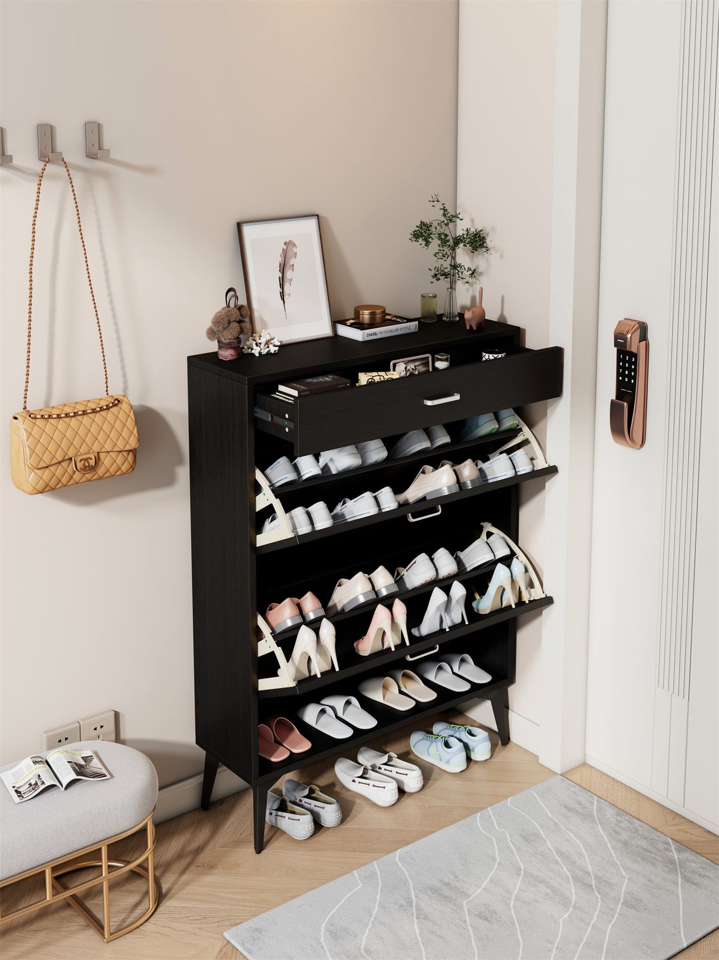 Premium Black Shoe Cabinet - Stylish Storage Solution