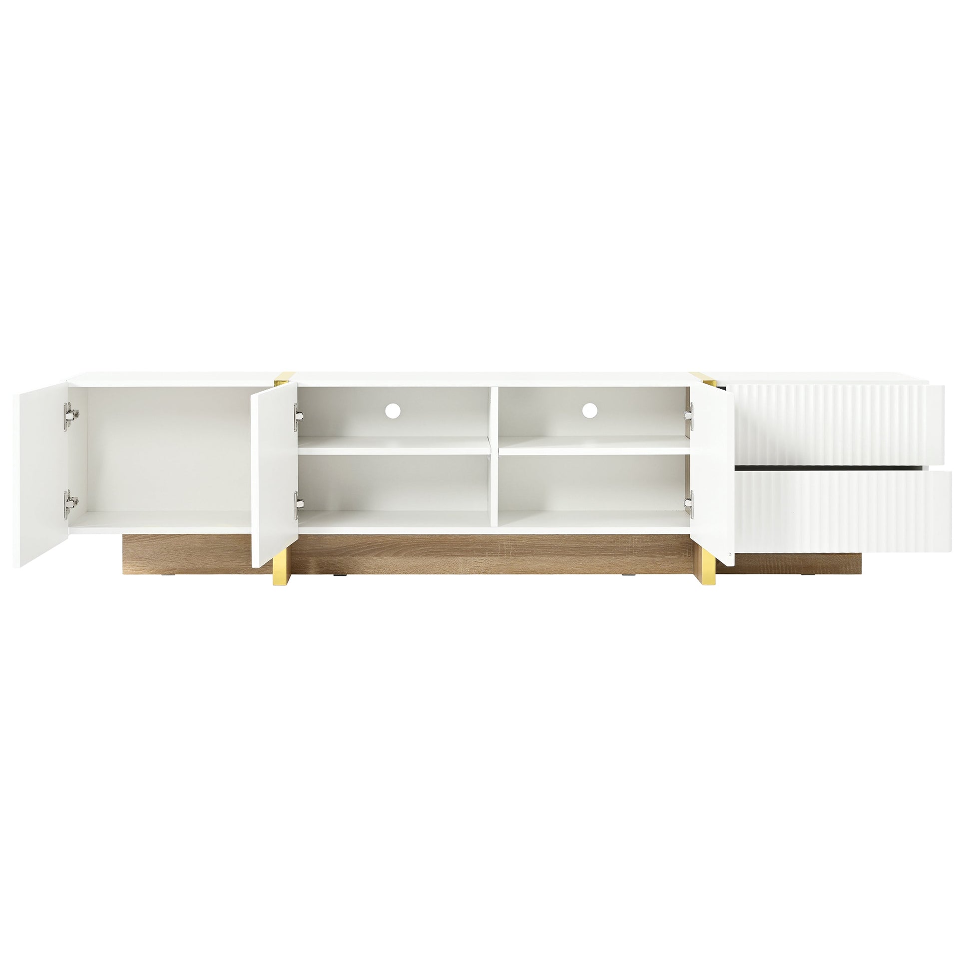 Luxury Fluted TV Stand for TVs Up to 80'', Modern Entertainment Center with Storage Cabinets & Drawer White - Korvel