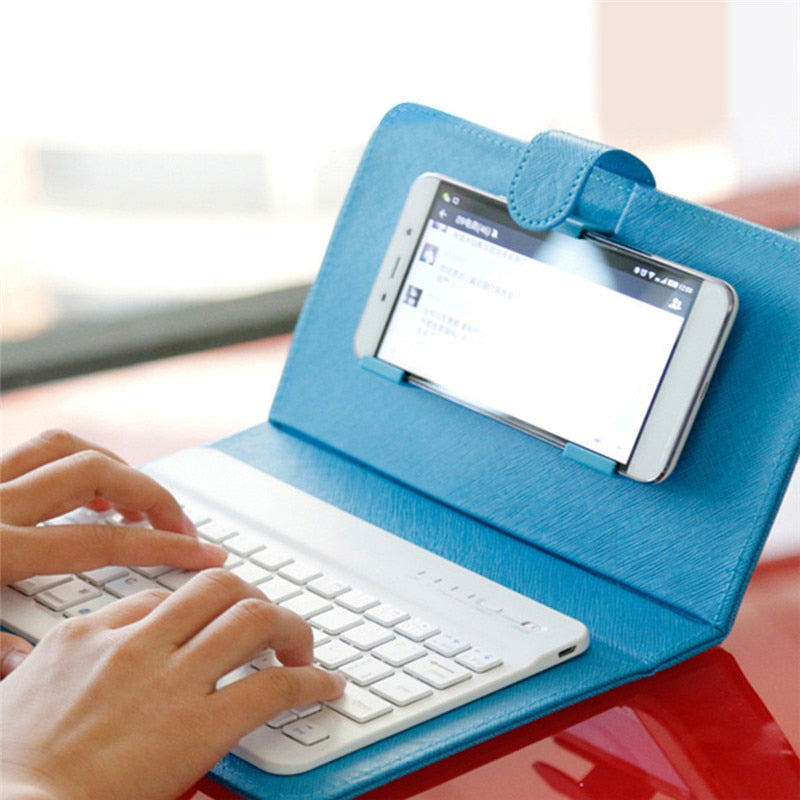 Portable PU Leather Wireless Keyboard Case for iPhone Protective Mobile Phone with Bluetooth Keyboard For IPhone Android Phone - Korvel
